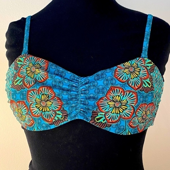 Prana Other - Prana swim suit top bathing adjustable strapless tie back tropical flowers